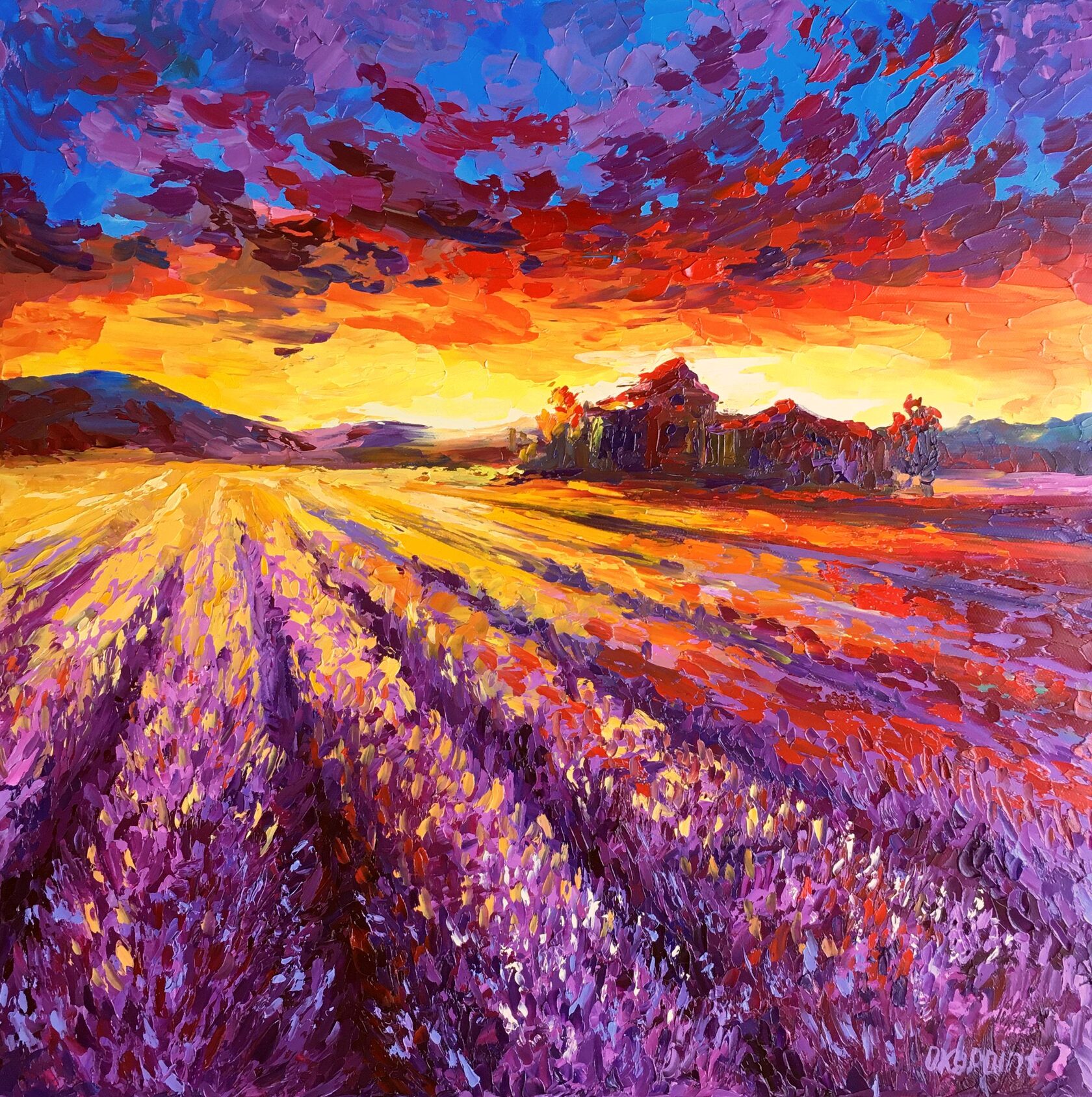 lavender field oil painting