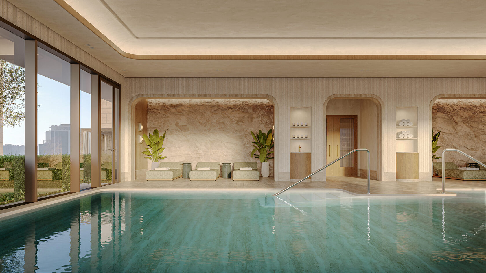 Indoor pool and wellness render at The Ritz-Carlton Residences Al Maryah Island