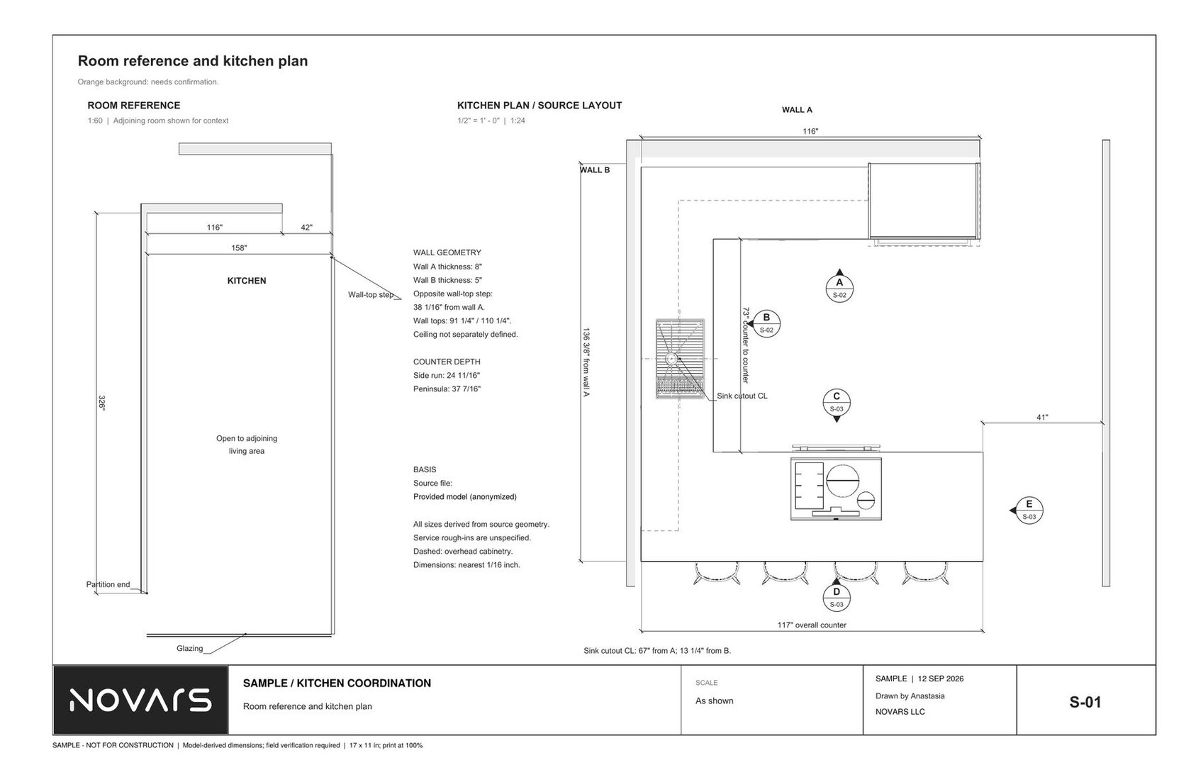Room reference, wall geometry and every dimension still to confirm