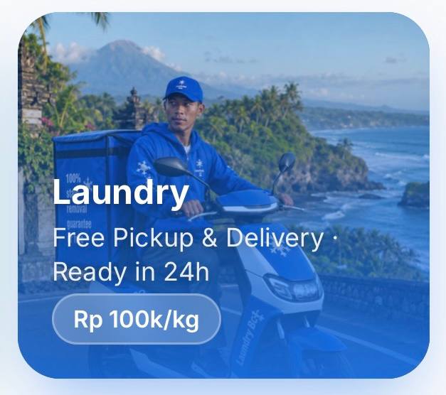 Laundry — Free Pickup & Delivery, Ready in 24h, Rp 100k per kg