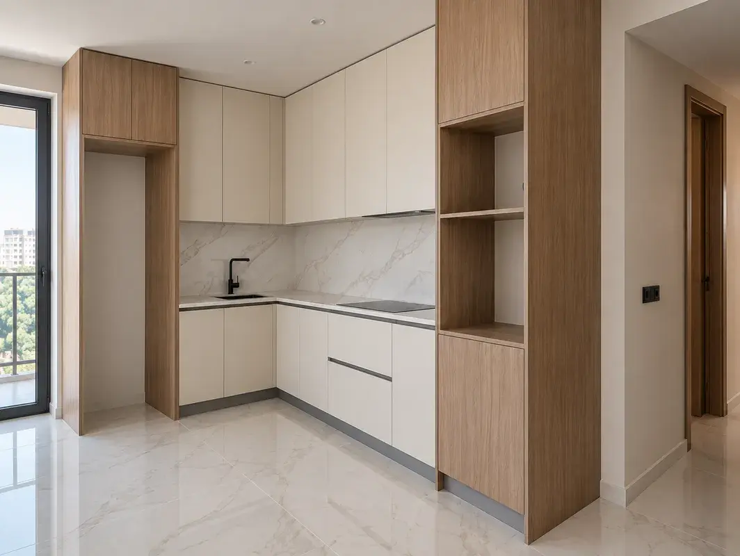 Bucătărie realizată la client — același design, materializat în spațiul real
