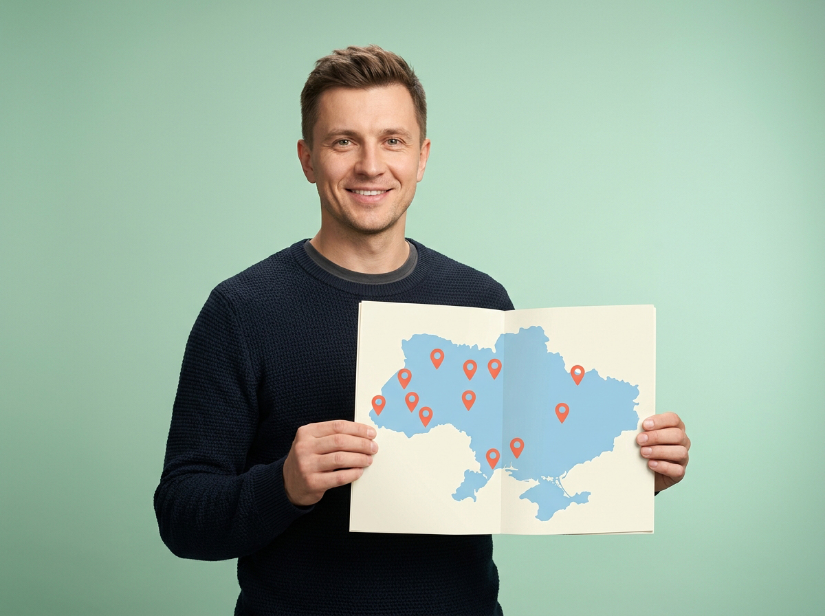 Власник, що масштабується по країні — карта України в руках
