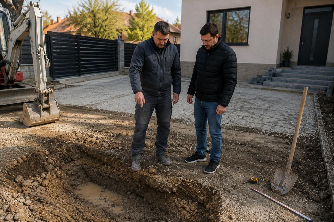 Открит слаб земен участък преди асфалтиране и проверка преди допълнителни работи