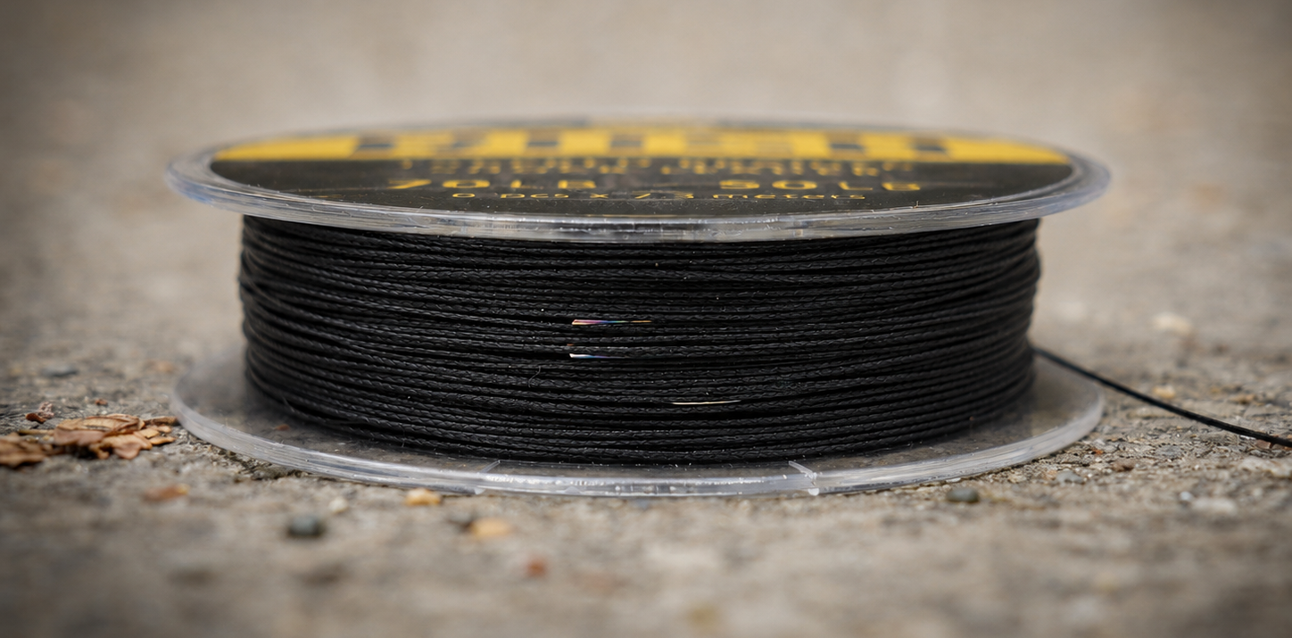 Katran RUSH tapered braided shock leader pack on a carp-fishing background