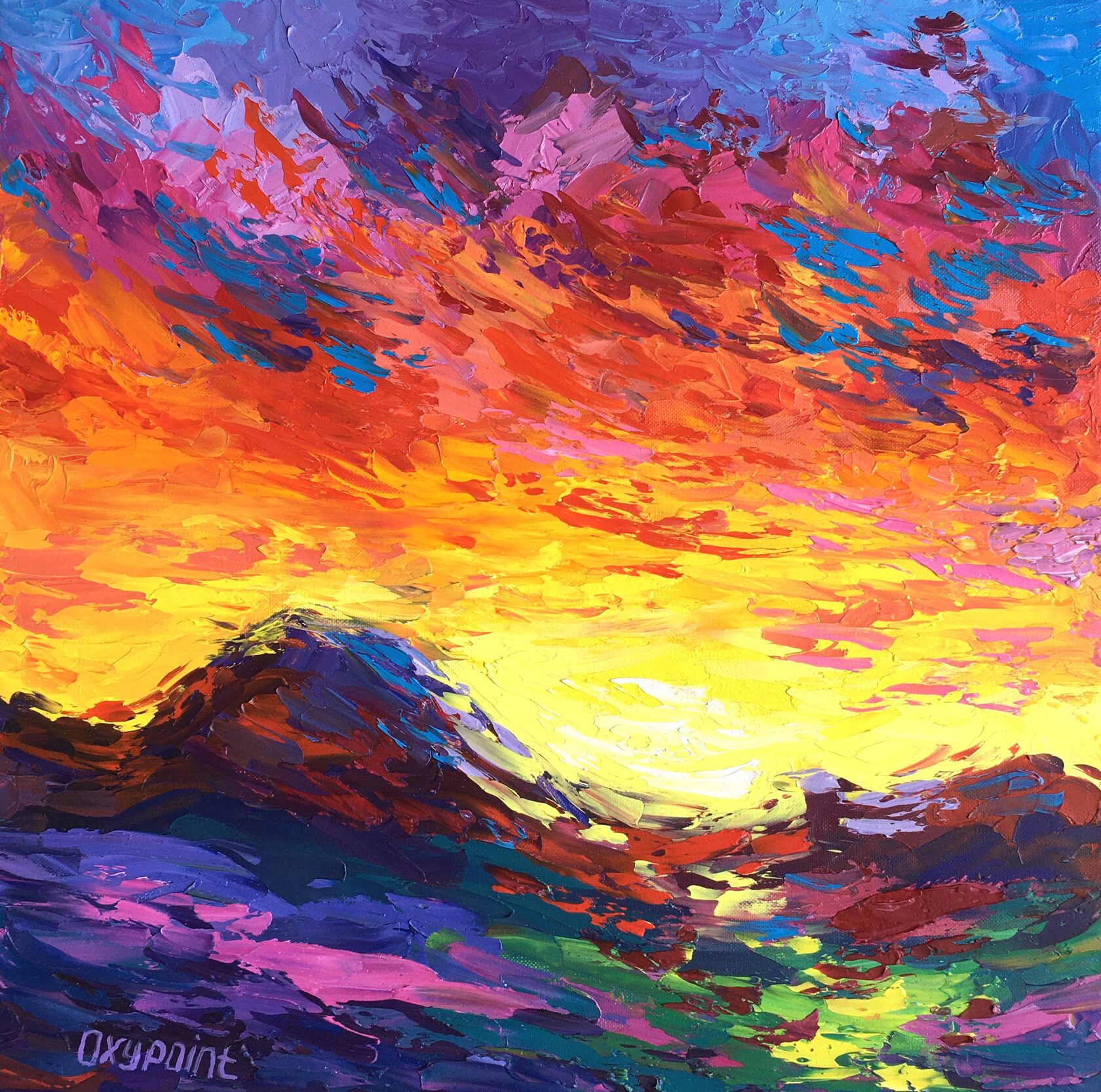 Sunset landscape oil painting