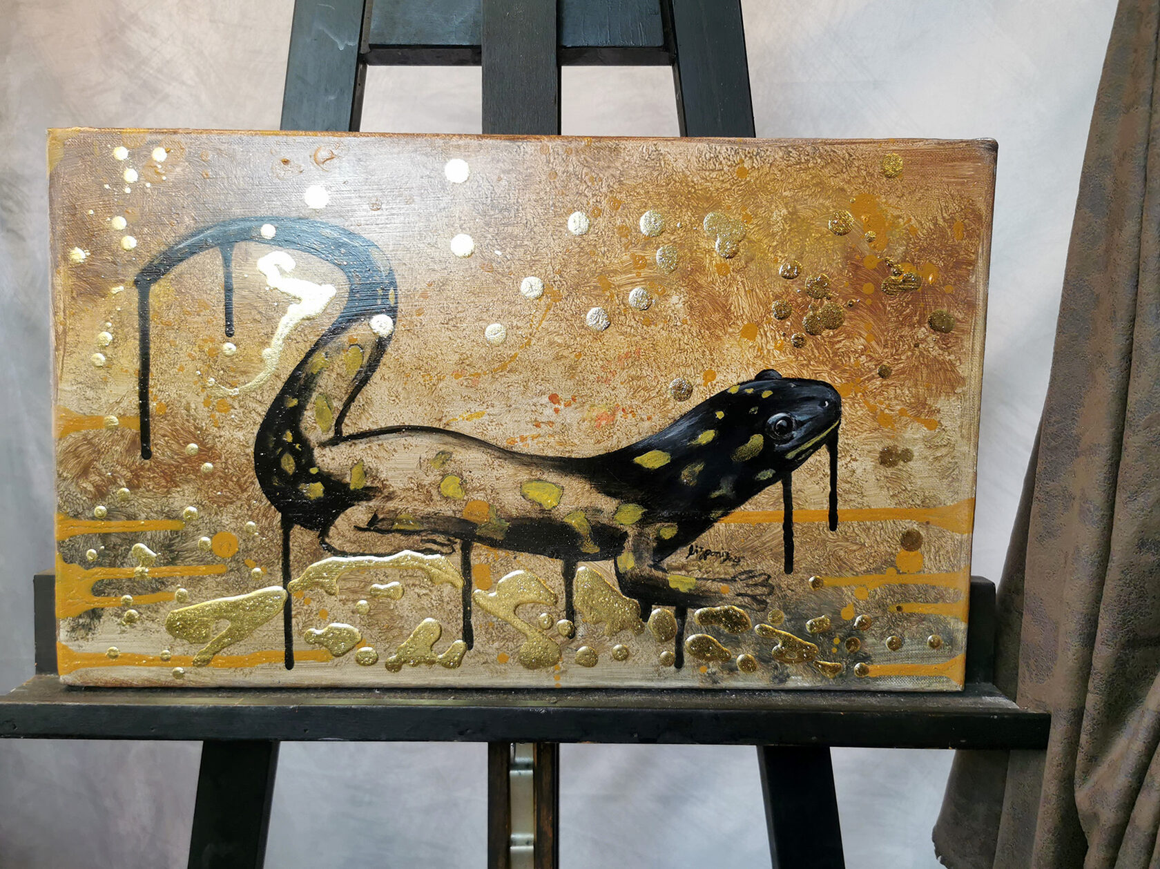 Feuersalamander Gemälde Original großformatig – Kontrastreiche Naturkunst auf Leinwand