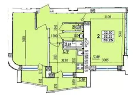 Планировка 2-комнатной квартиры в ЖК Парковый — вариант 2