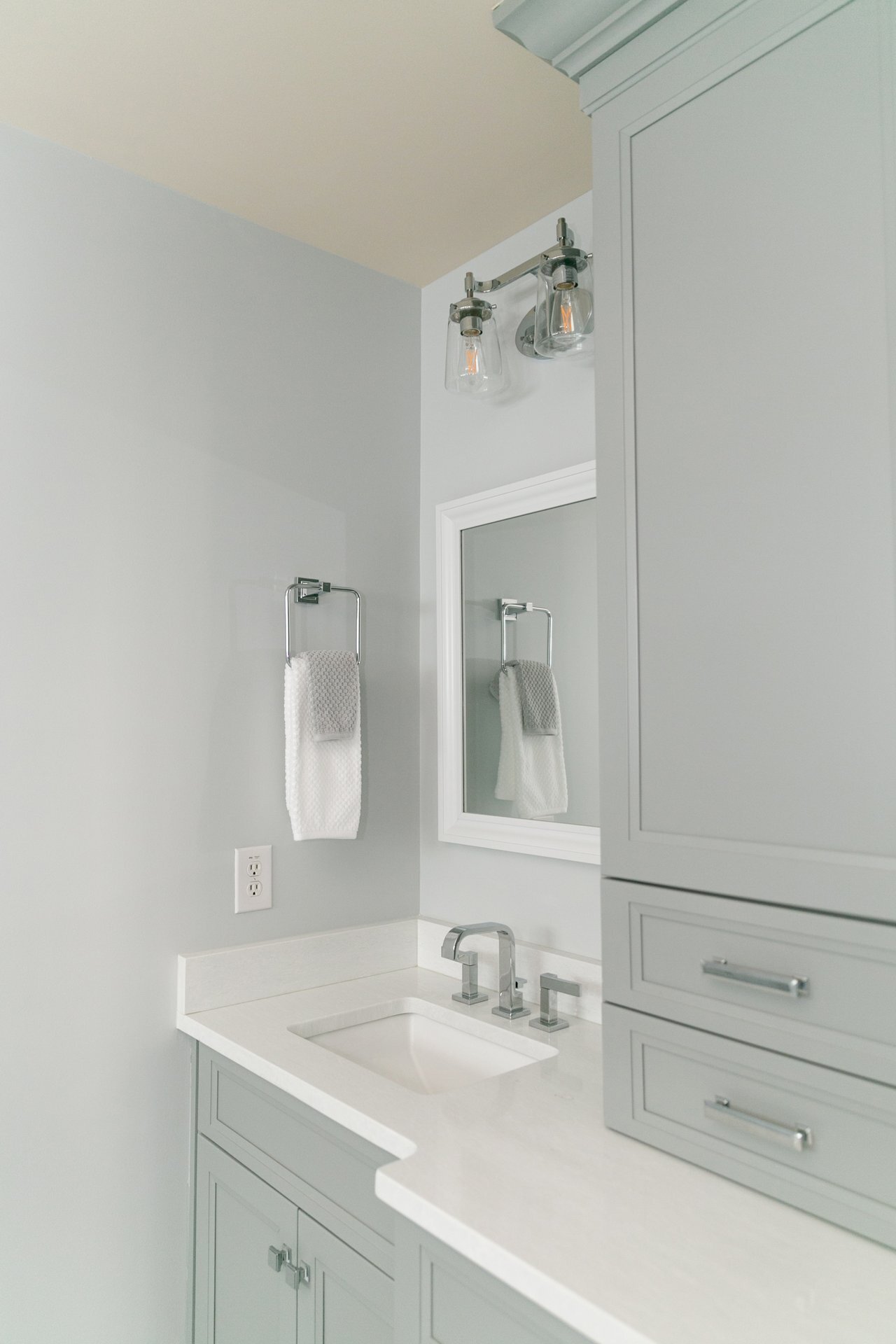 Fabrication and Installation of Bathroom Countertops with Integrated Sink and Backsplash