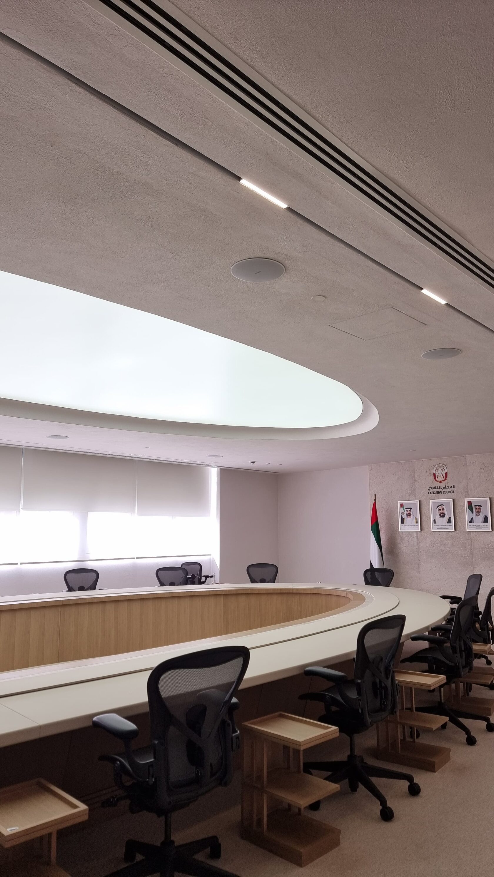 Large-format backlit stretch ceiling at ADEO office, Abu Dhabi