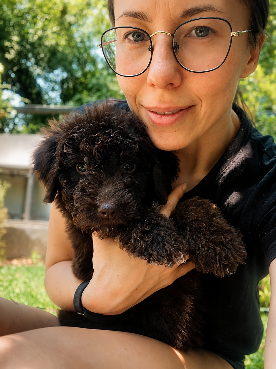 Nat outdoors with a dog