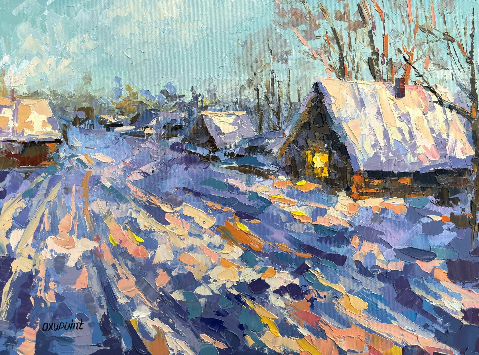 Winter landscape, winter village Fine Art Giclee Print