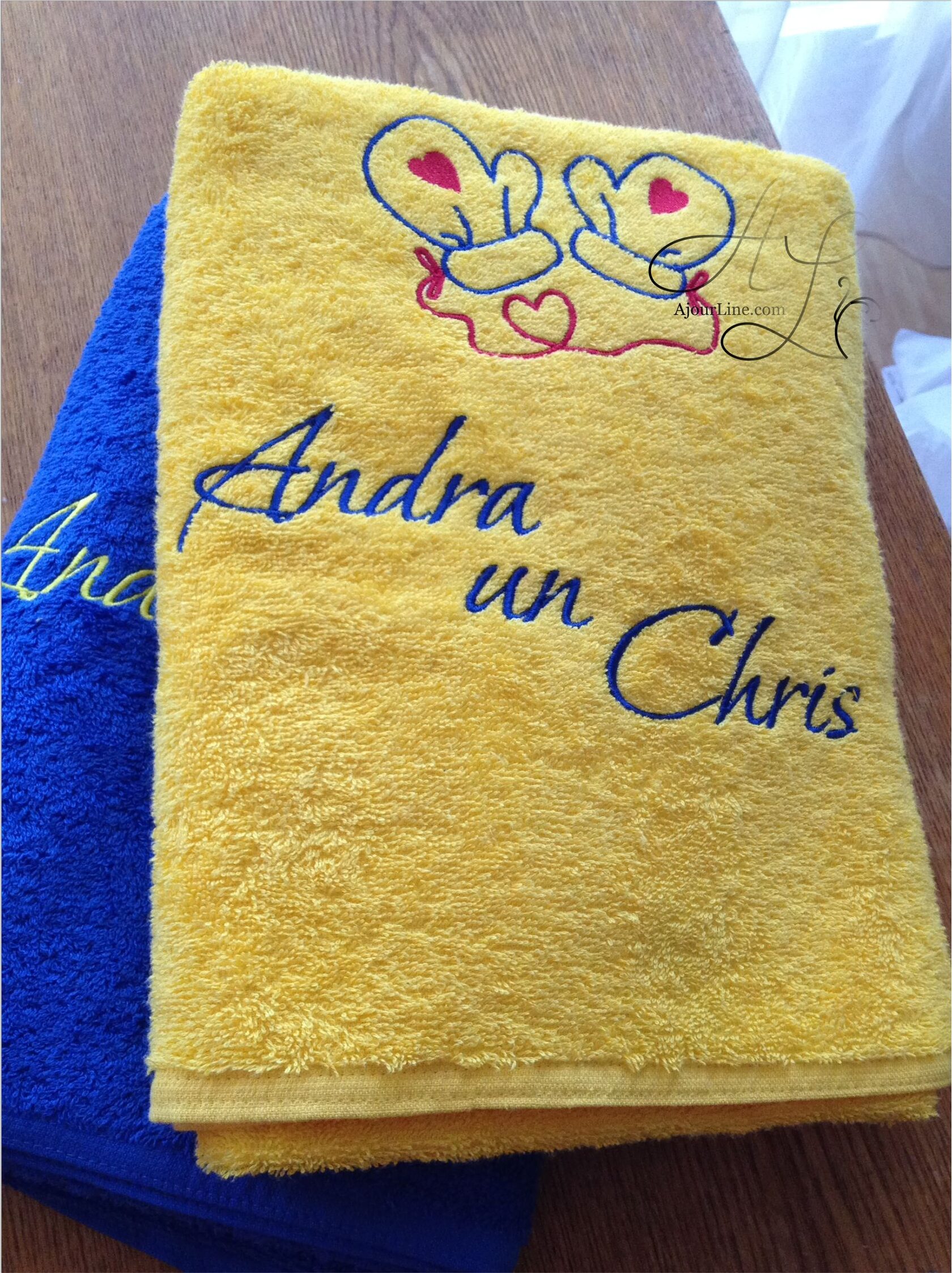 personalized couple set with names — a matching set of towels with custom embroidery, a practical and thoughtful gift for couples, perfect for everyday use or special occasions. Handmade in Riga, Latvia. Worldwide shipping available.