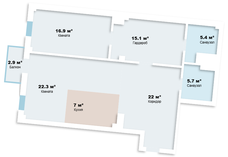 2-комнатная квартира — планировка 2