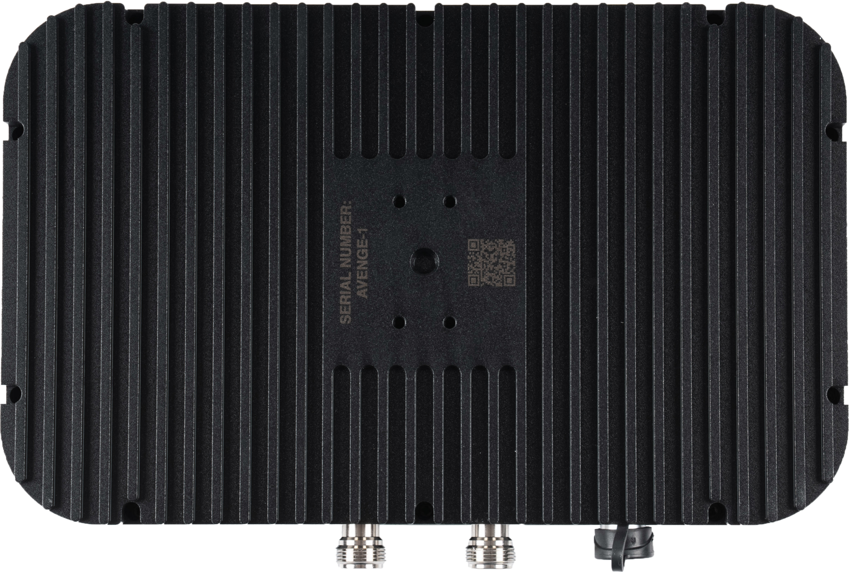 Bottom of the AvengeAngel device showing the serial number label and QR code location