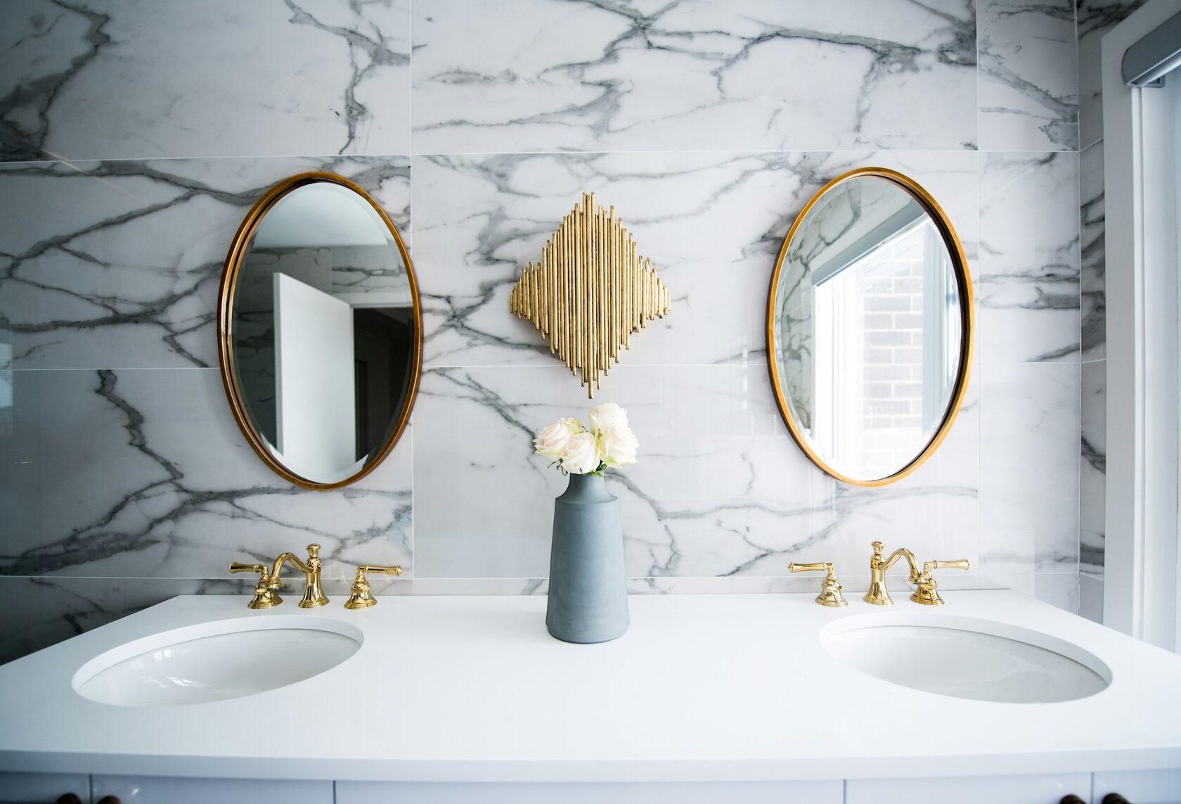 Bathroom after renovation, marble, open shower