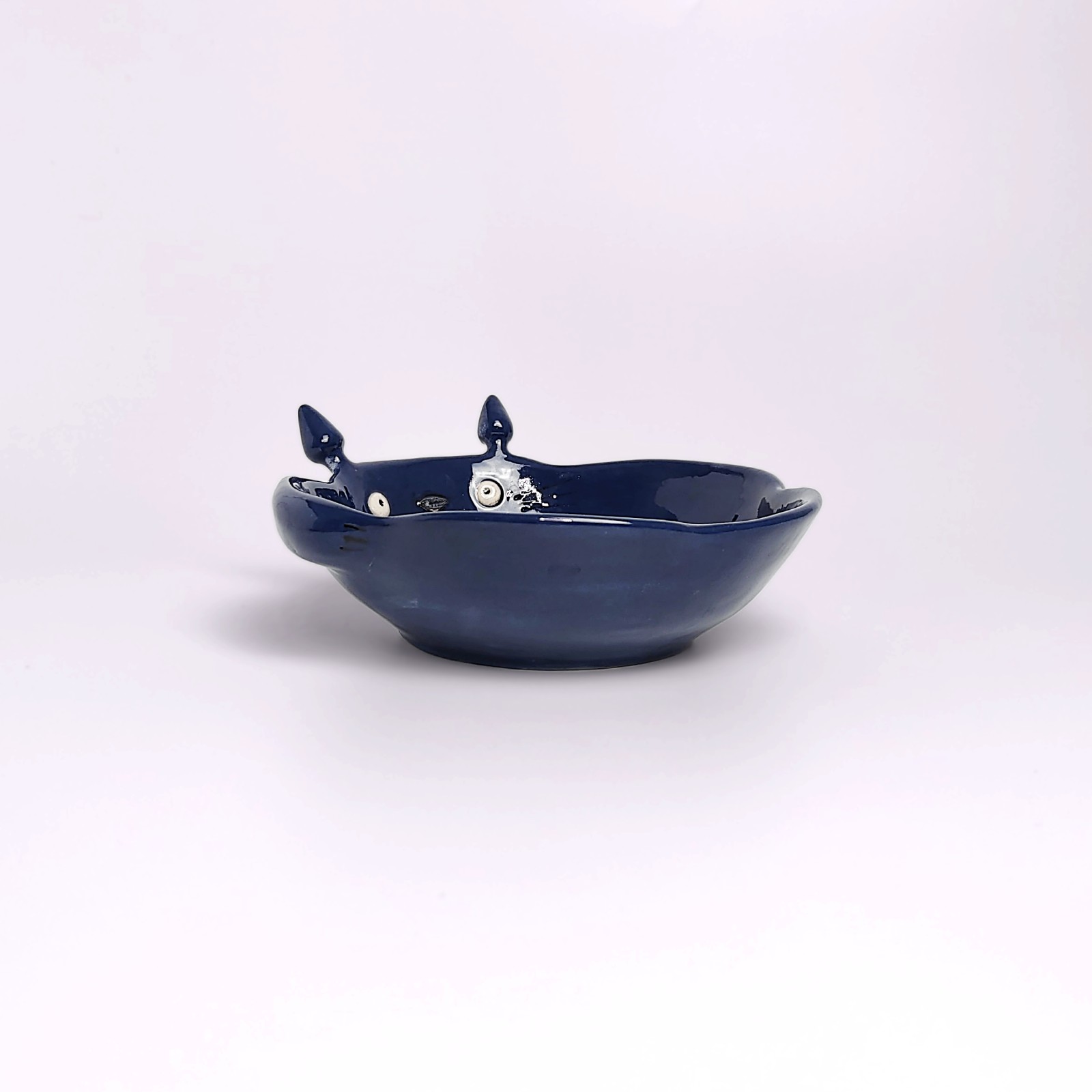 handmade ceramic Totoro plate in blue and beige glaze