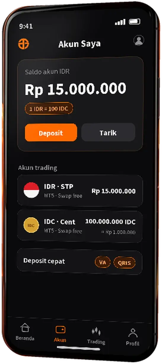 Aplikasi Juno: saldo akun IDR Rp 15.000.000, 1 IDR = 100 IDC