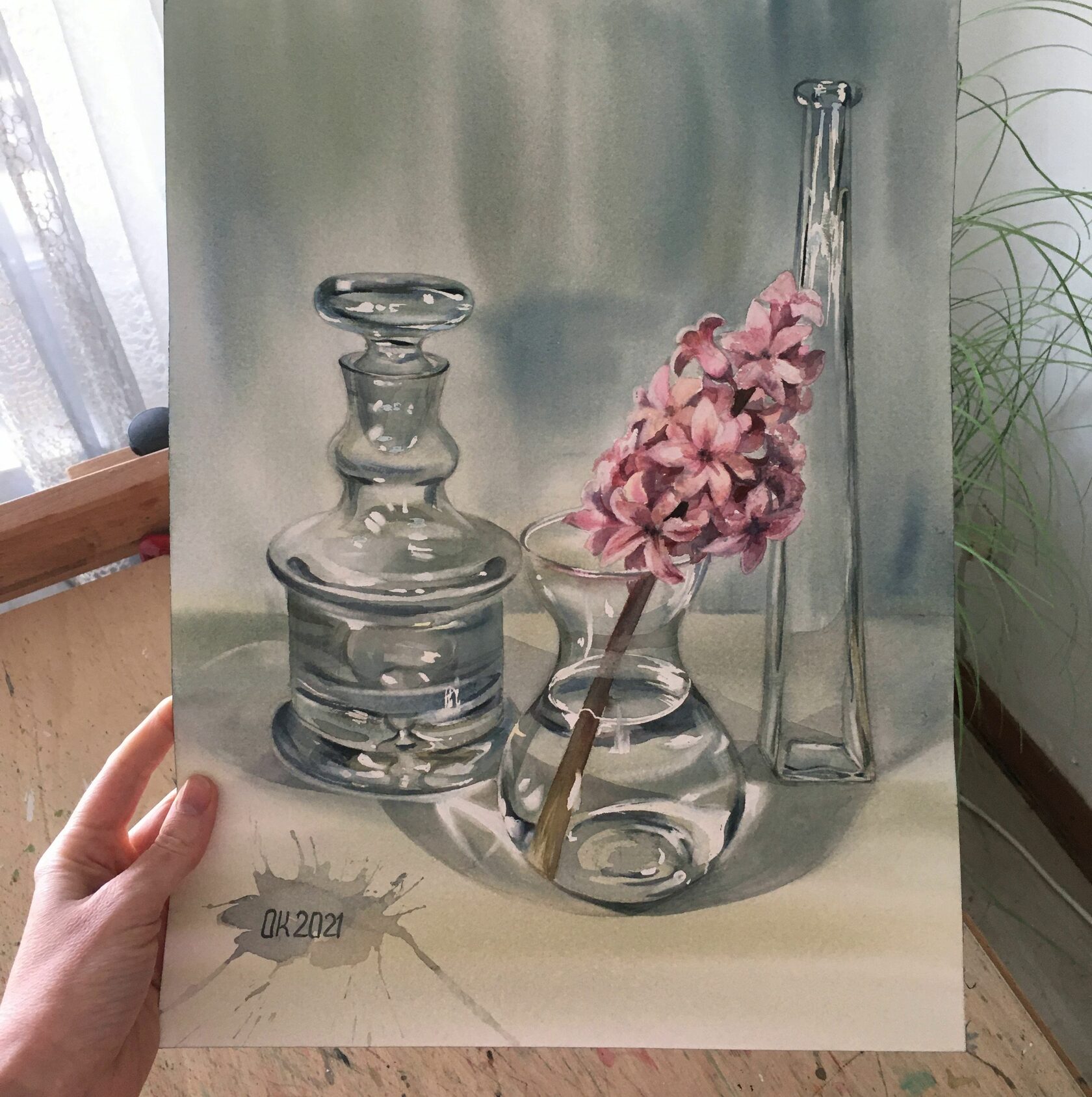 Hyacinth and glass watercolor painting