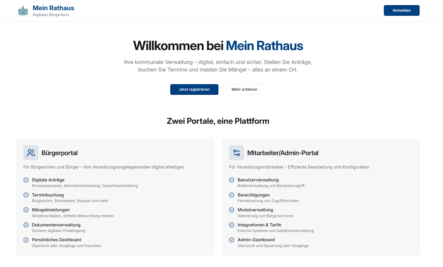 Mein Rathaus mit Bürgerportal und Mitarbeiterportal auf einer gemeinsamen kommunalen Plattform