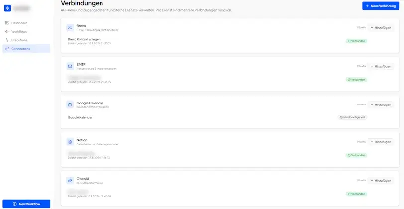 WorkflowHub Konfiguration von Systemverbindungen und Integrationen