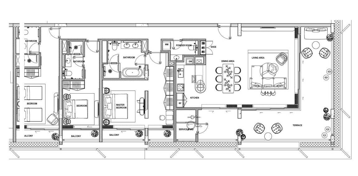 Планировка Eden Residences — 3 спальни, тип A, 229 м²