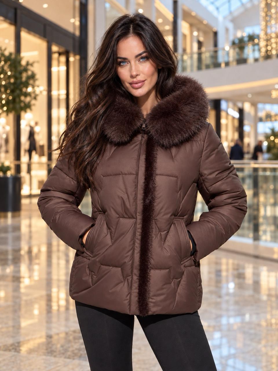 Зимова жіноча куртка WINTER LUXE — шоколадний колір