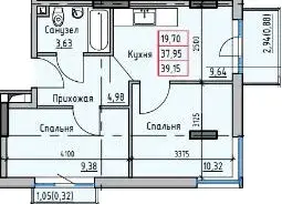 2-комнатная квартира в ЖК Пространство на Раскидайловской — вариант 7