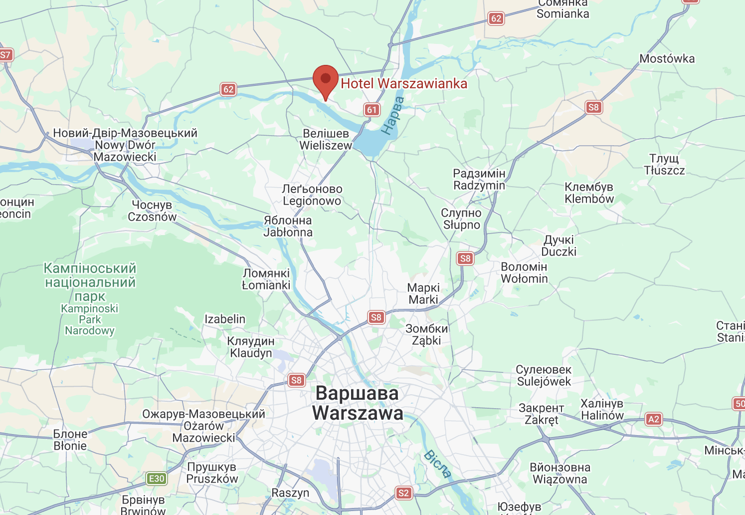 Mapa dojazdu — Hotel Warszawianka, Jachranka