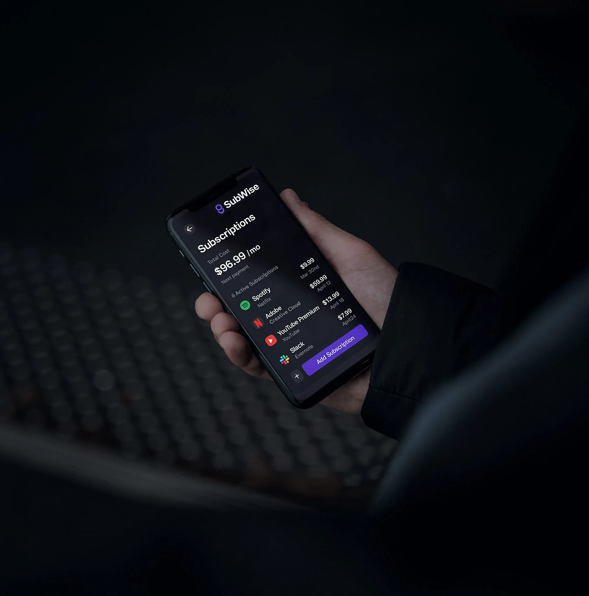 SubWise subscription management mobile app