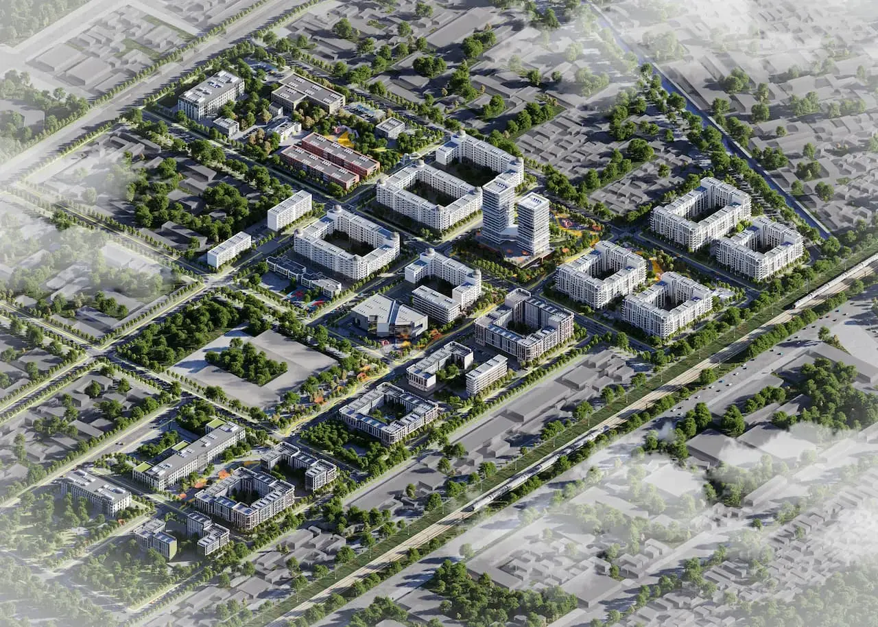 Guliston master-rejasi — shahar kvartallari va jamoat hududlari vizualizatsiyasi