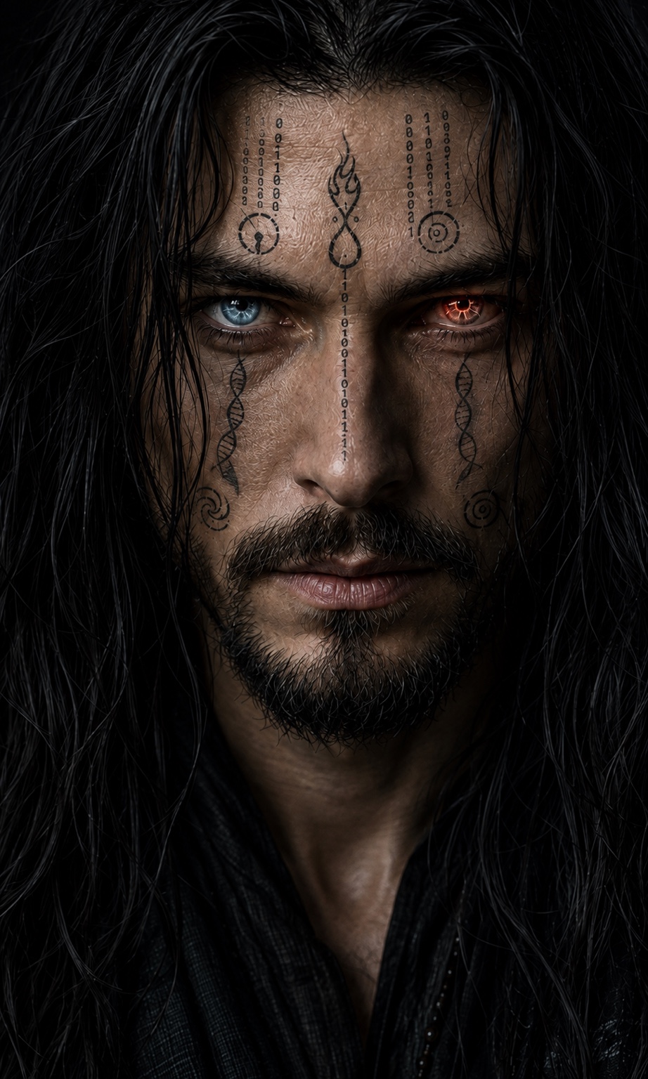 Portrait of The Shaman with blue and red eyes