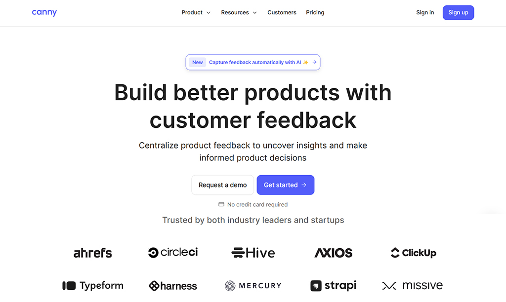 SaaS landing page example — Canny.