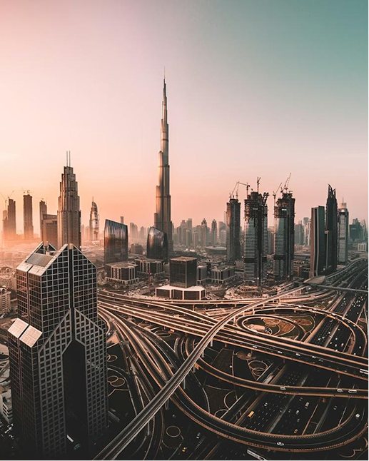 Dubai skyline at golden hour