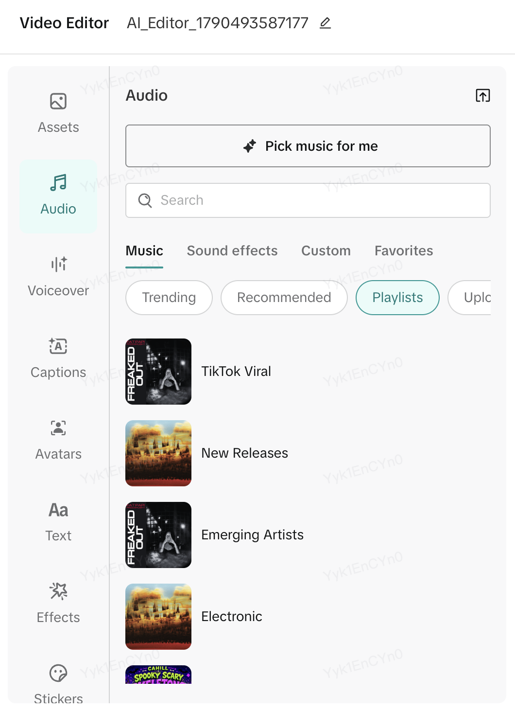 Выбор музыки в видеоредакторе TikTok Ads Manager