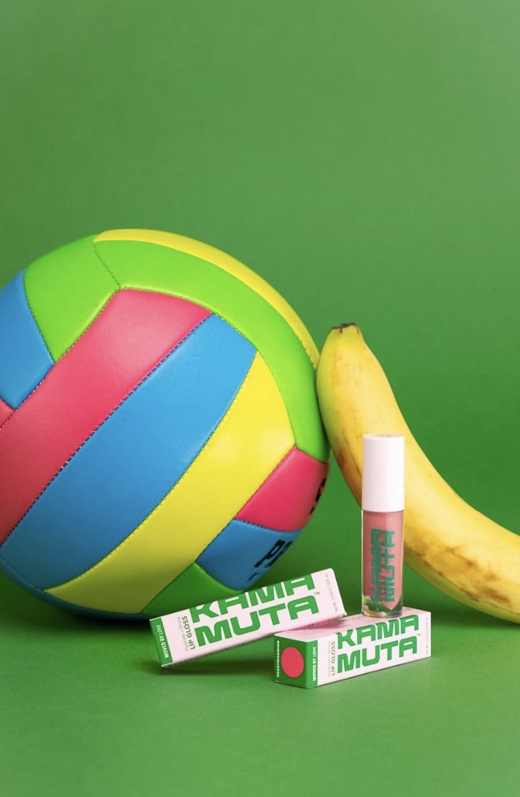 Kama Muta lip gloss with volleyball and banana