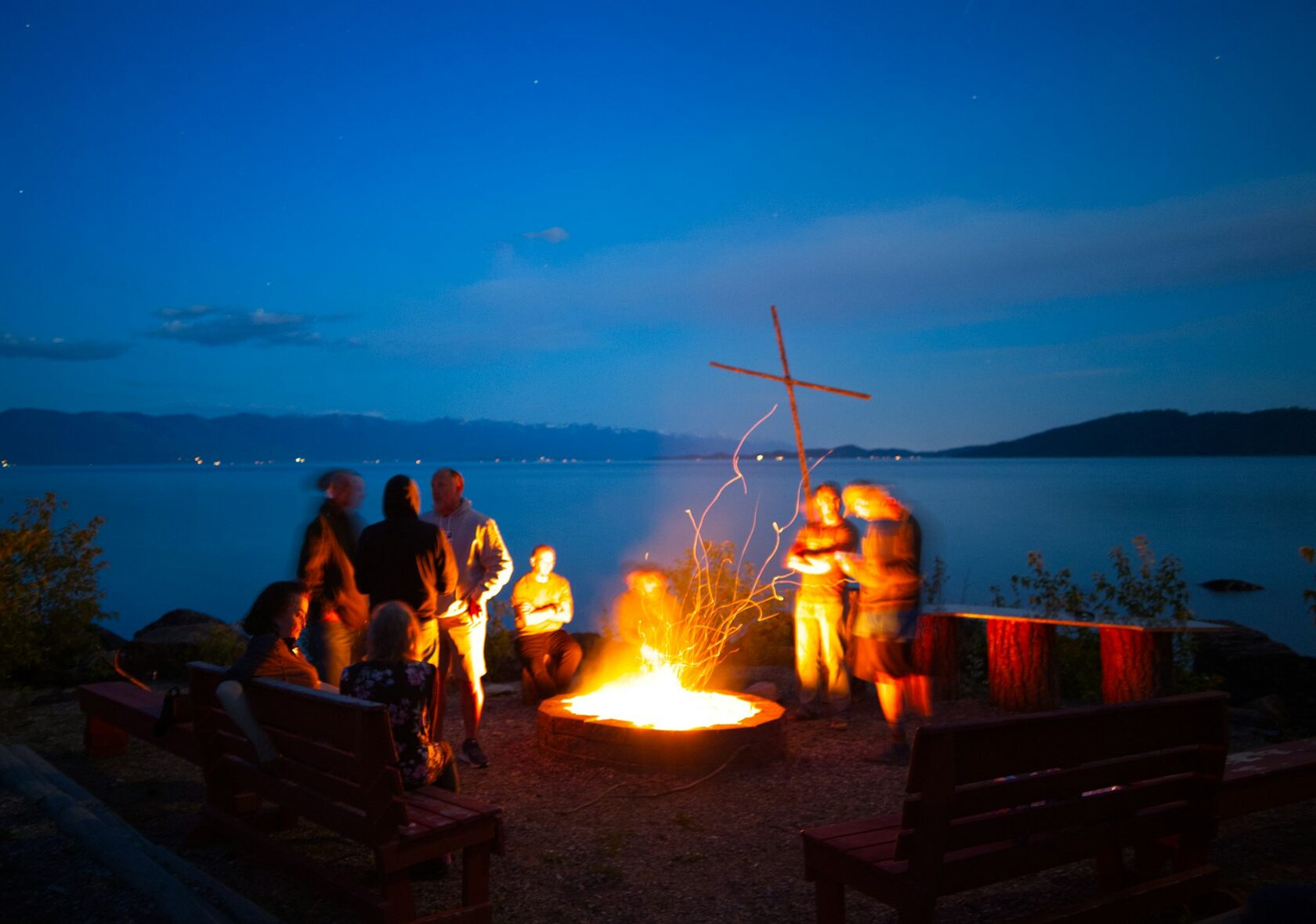 Fire pit gathering at The Pointe