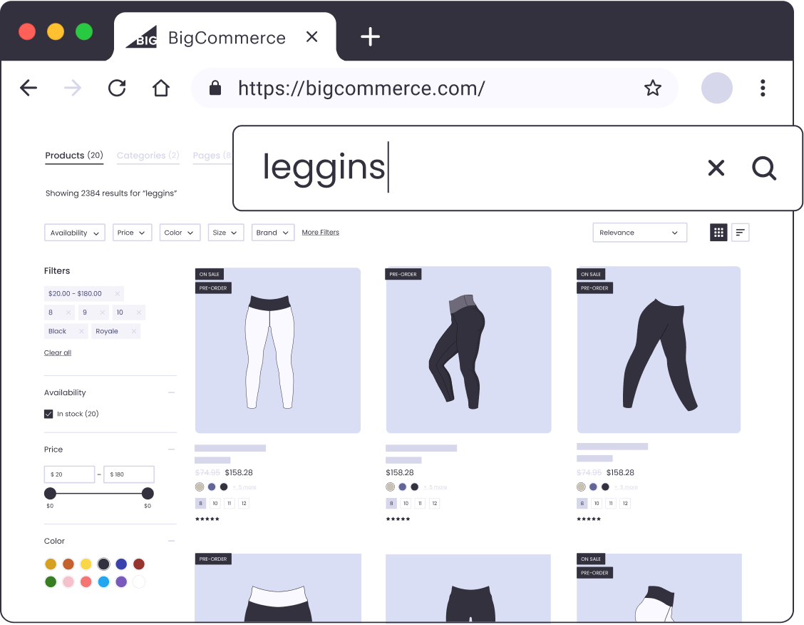 search results page with leggins search query