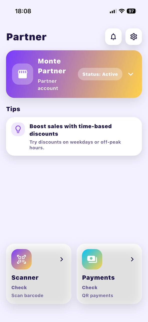 Partner home (Scanner / Payments)