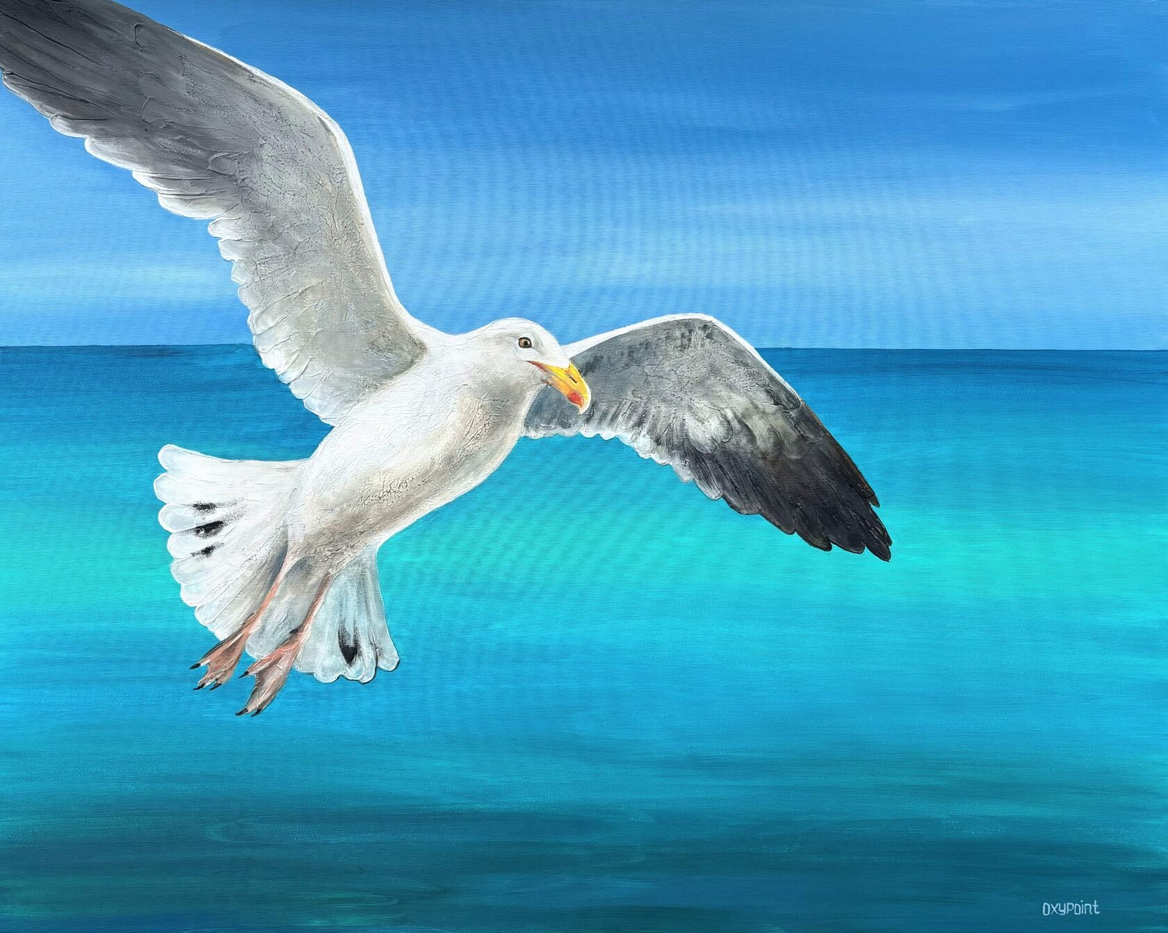 Acrylic painting seagull, mixed media, large wall art for sale, buy art from artist, buy original paintings, Slovenia, painting for sale Oxana Kravtsova Oxypoint