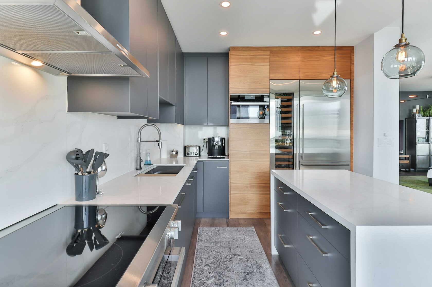 Modern kitchen interior with quality finishes after complete apartment renovation