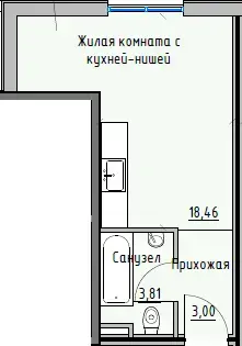 Планировка 1-комнатной квартиры в ЖК Пространство на Раскидайловской — вариант 5