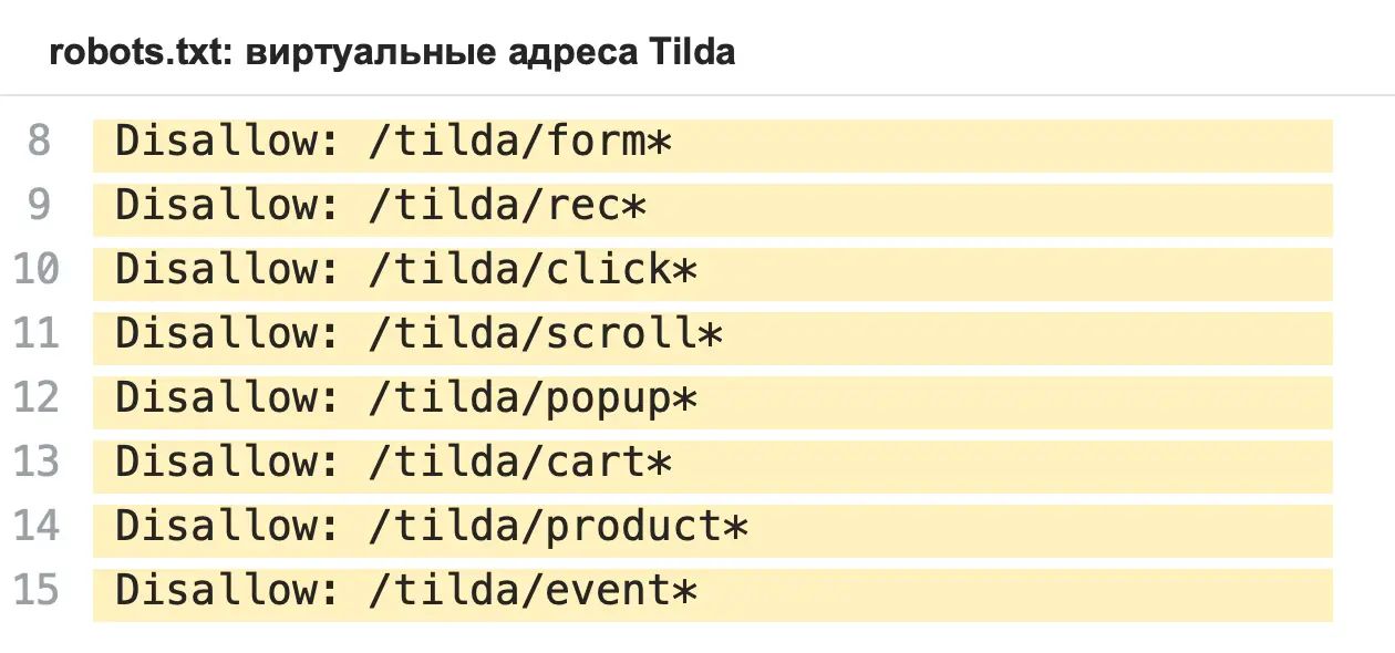 Директивы robots.txt для виртуальных адресов Tilda
