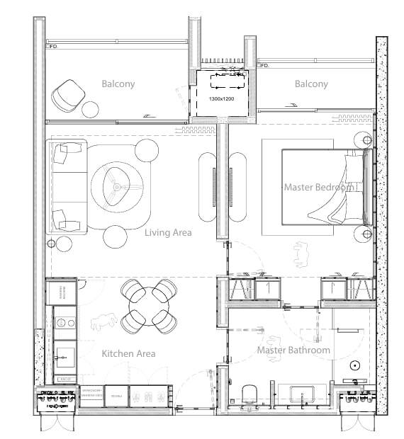 Планировка Lake Residences — 2 спальни, тип A, 77,5 м²