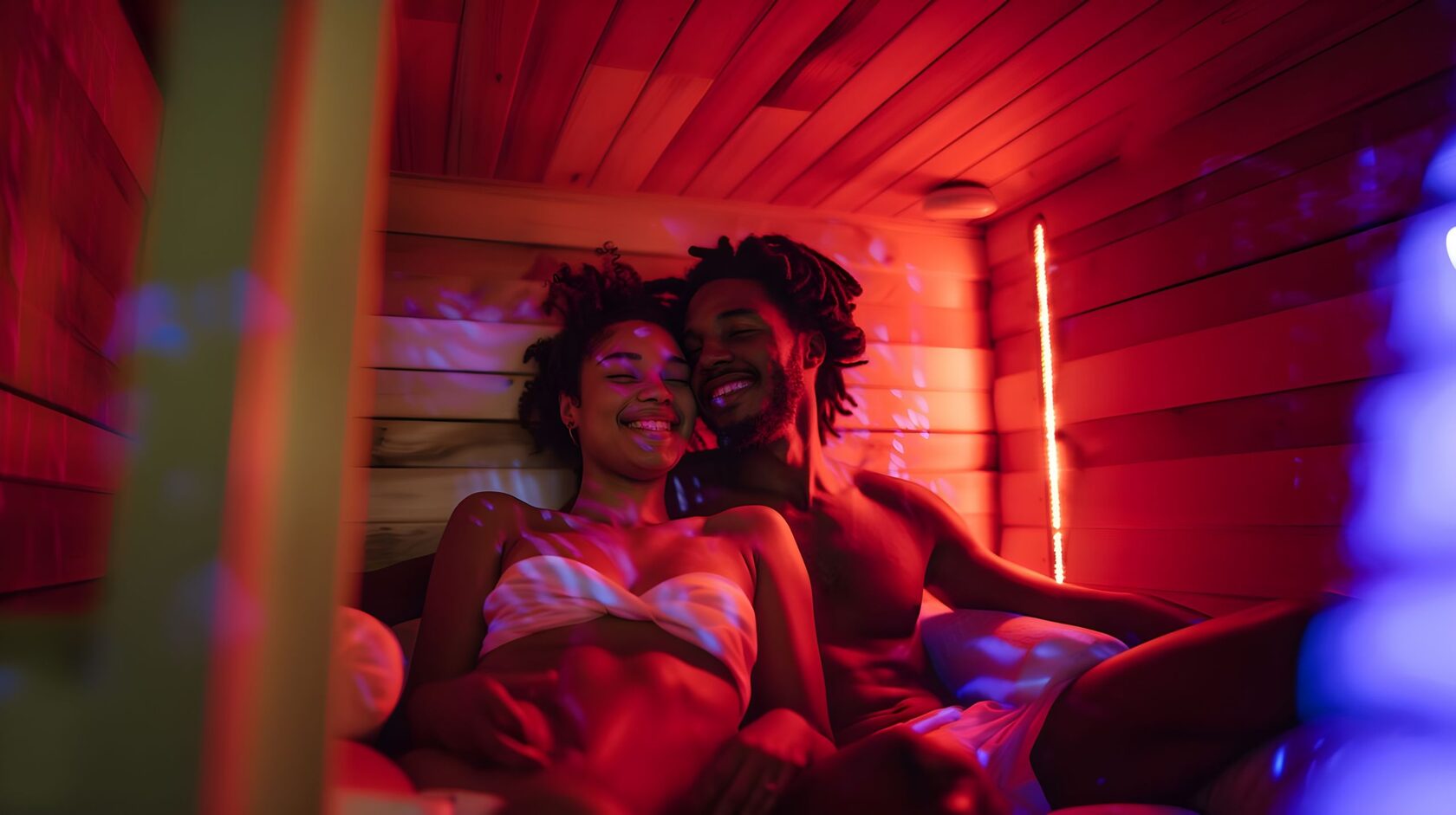 Guests relaxing in an infrared sauna