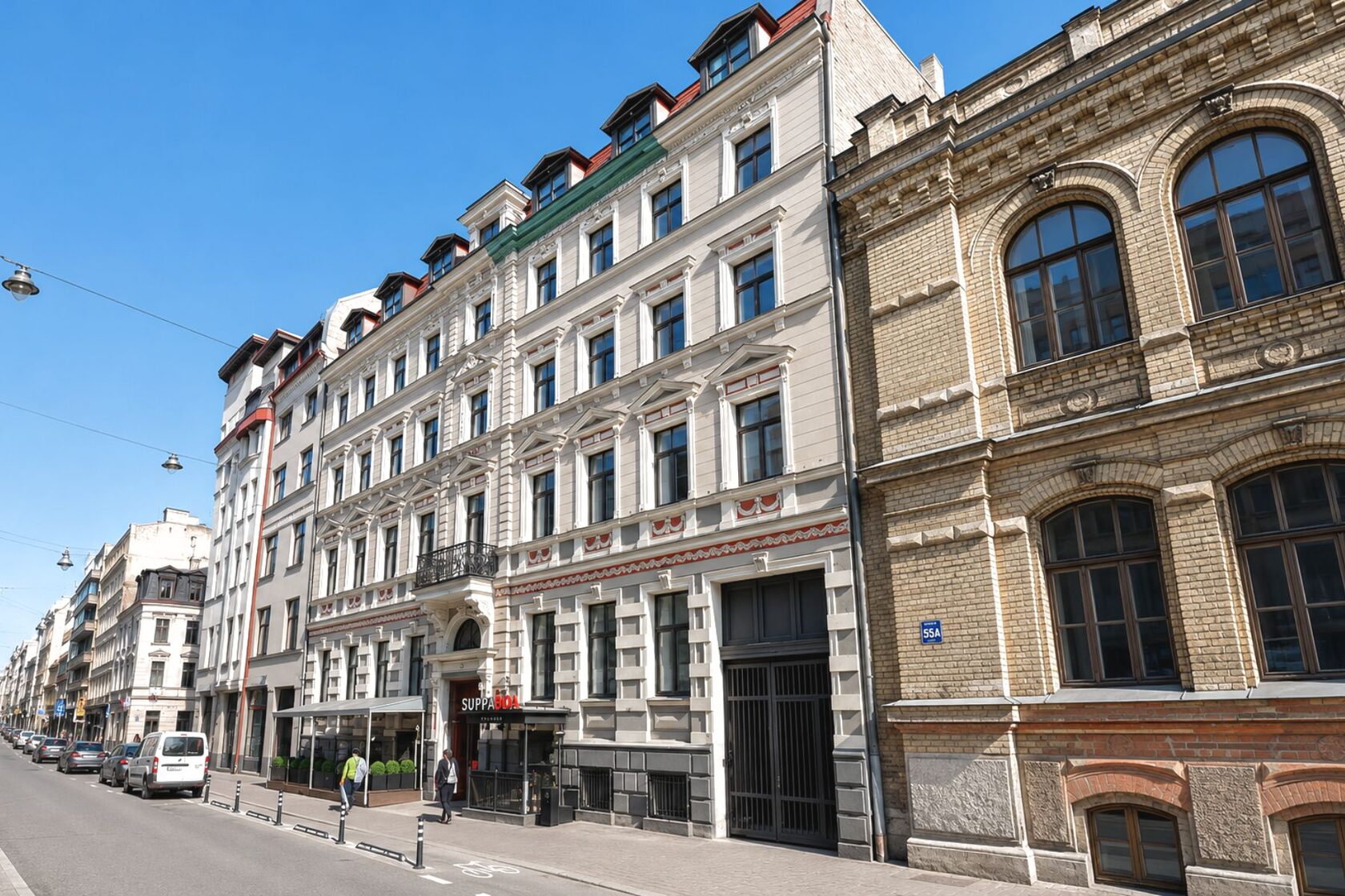 Building facade at Lāčplēša iela 53, Riga — city centre street with historic buildings