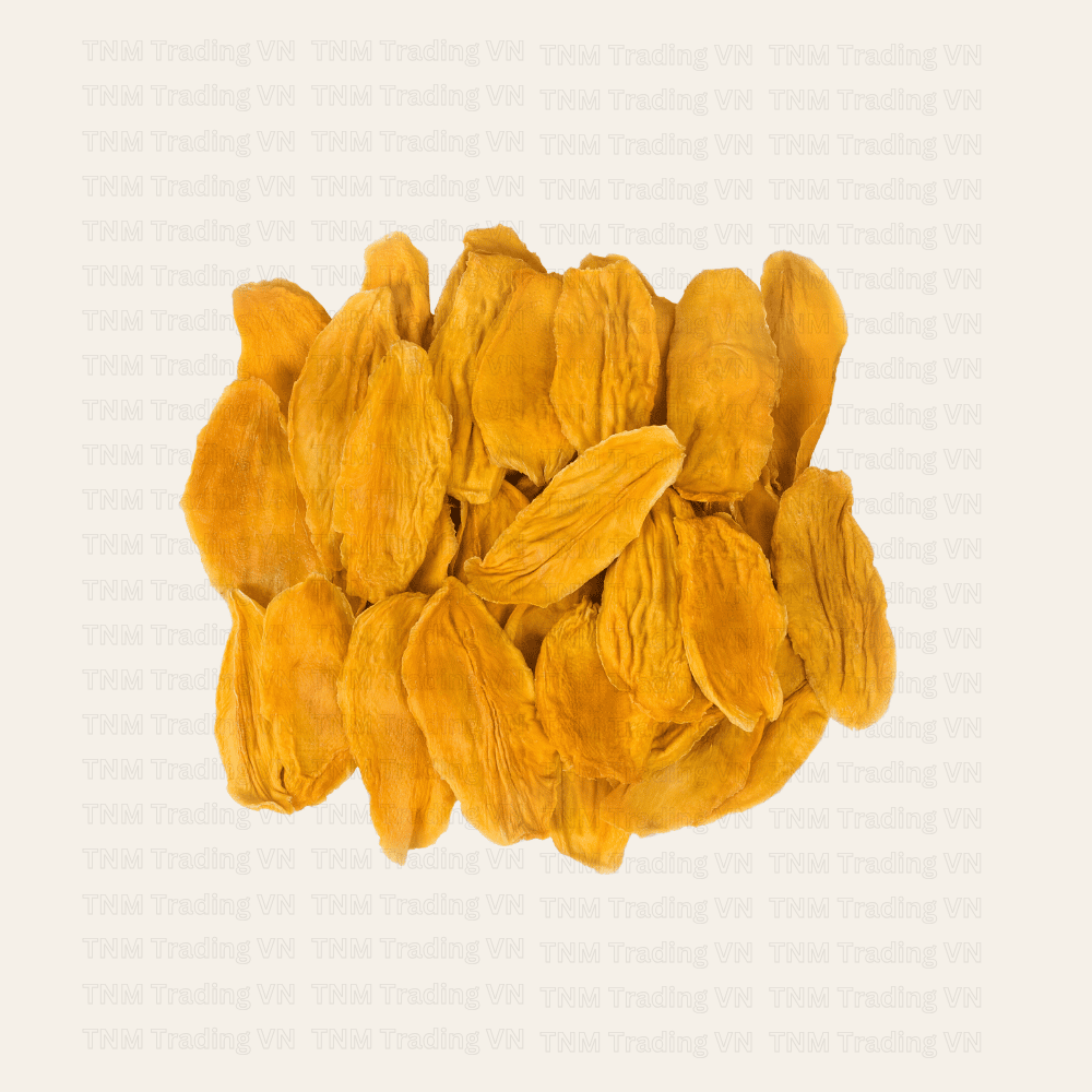 Assortment of golden soft dried mango slices from Vietnam