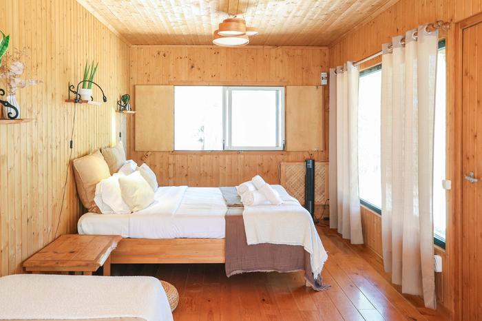 Inside a nature bungalow