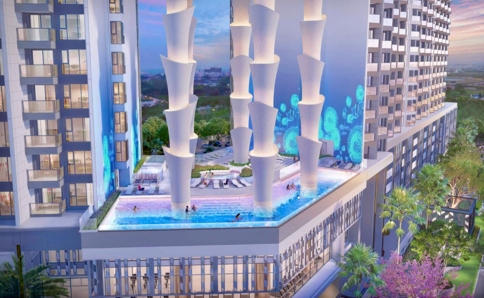 Sculptural rooftop terrace of Copacabana Coral Reef, rendering