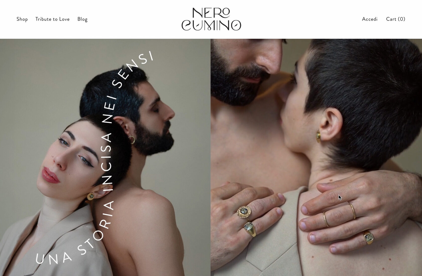 Website lookbook featuring Nero Cumino’s handcrafted jewelry and poetic storytelling.
