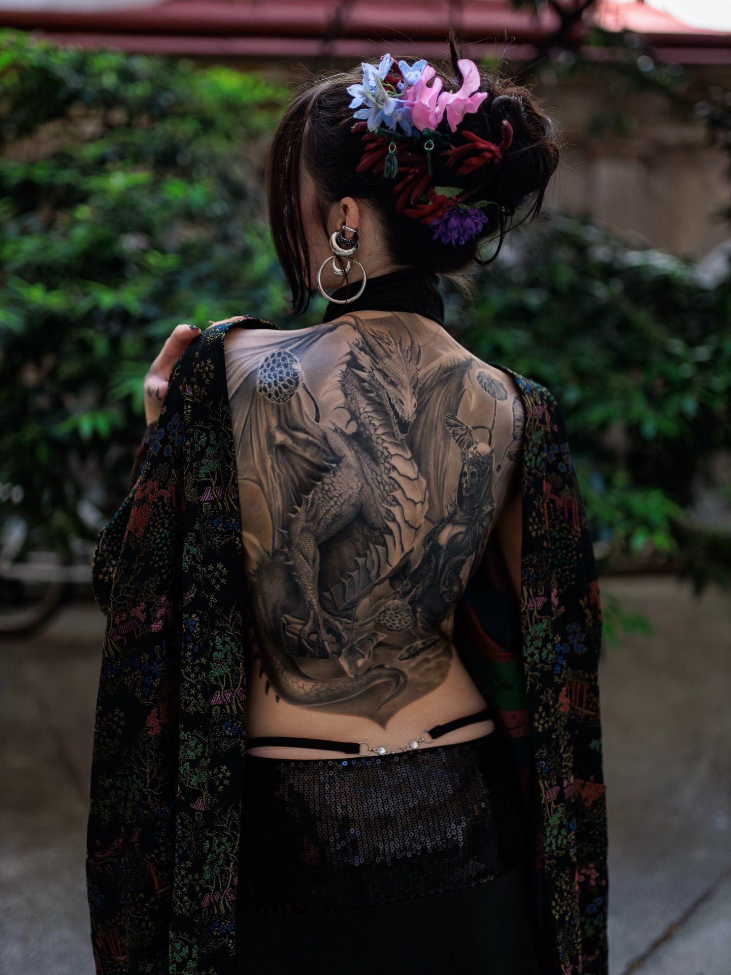 Detailed dragon across the back